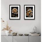 Set 2 Cuadros Flores Tonos Dorados Y Plateados Con Paspartú 43x33cm Cada Cuadro Negro