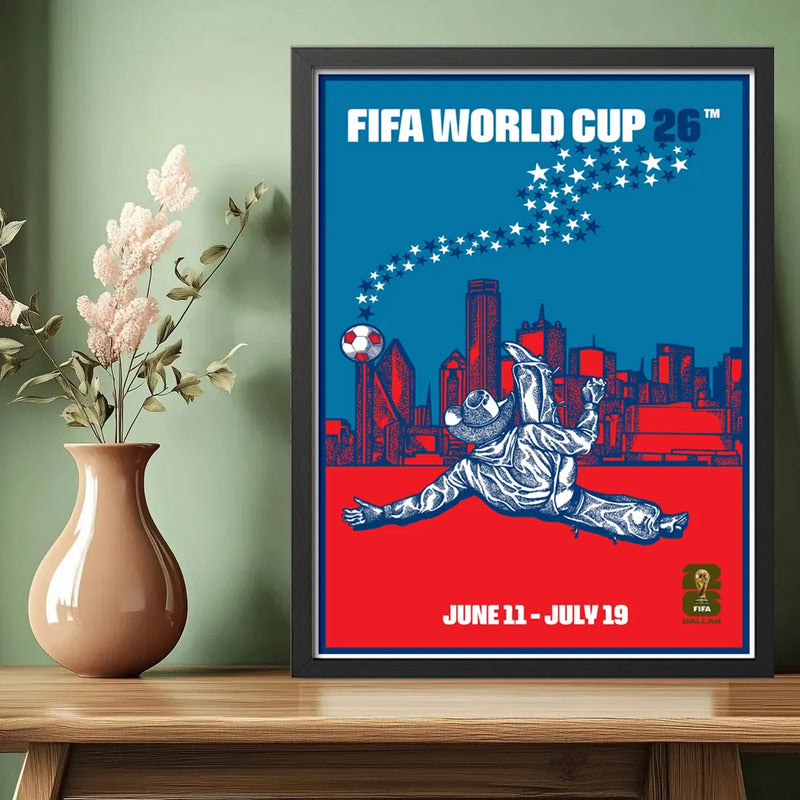 Cuadro Copa Del Mundo Futbol Fifa 2026 Póster Oficial Ciudad Dallas Estados Unidos Negro