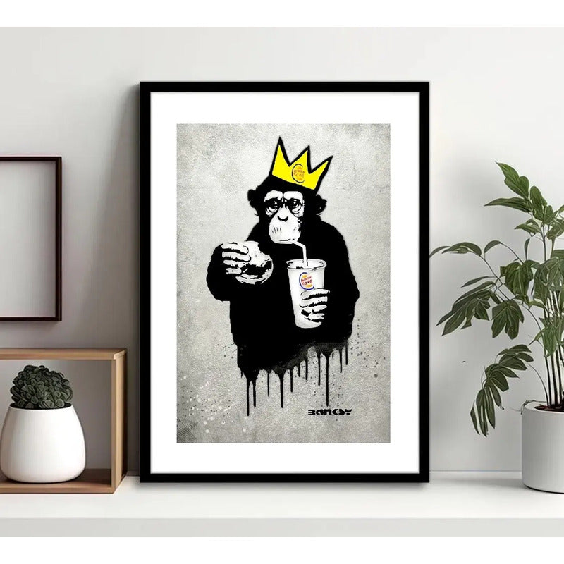 Cuadro Banksy Burger Kong Arte Urbano Decoracion Moderna Marco Negro