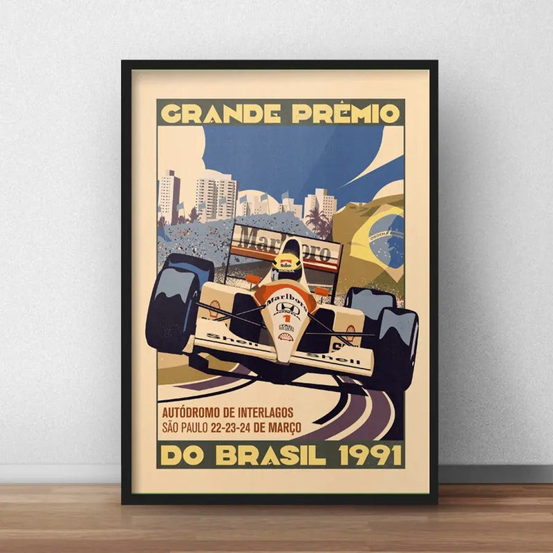 Cuadro Interlagos Brasil Ayrton Senna  Formula 1 Modelo 2 Marco Negro