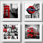 Set 4 Cuadros Londres Uk Blanco Negro Rojo Ciudad Decoracion