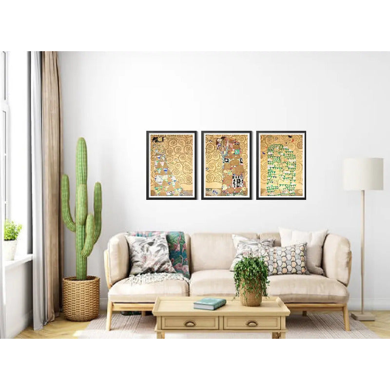 Set 3 Cuadros Living Dormitorio Gustav Klimt Stoclet Frieze Marco Negro
