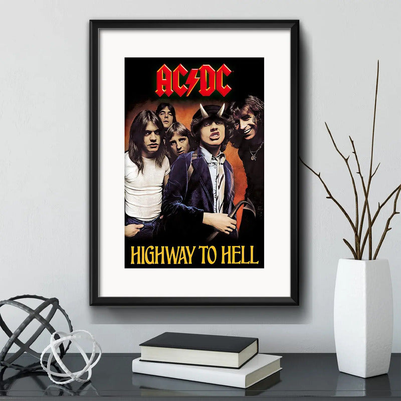Cuadro Ac/dc Highway To Hell Rock B2 Decoracion Con Paspartú Marco Negro