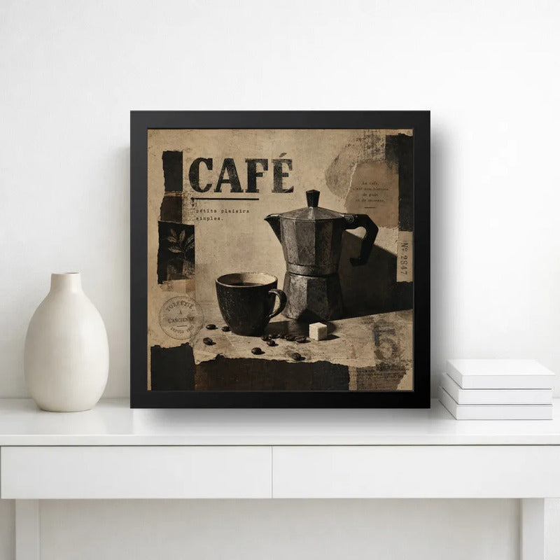 Cuadro Living Comedor Cocina Café Cafetera Moka Coffee Retro Marco Negro