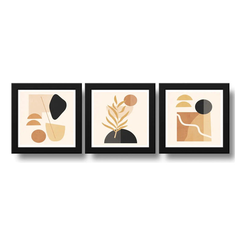 Set 3 Cuadros Boho Chic Hojas Botanico Decoracion - 33x33cm Boho Chic 2 Negro