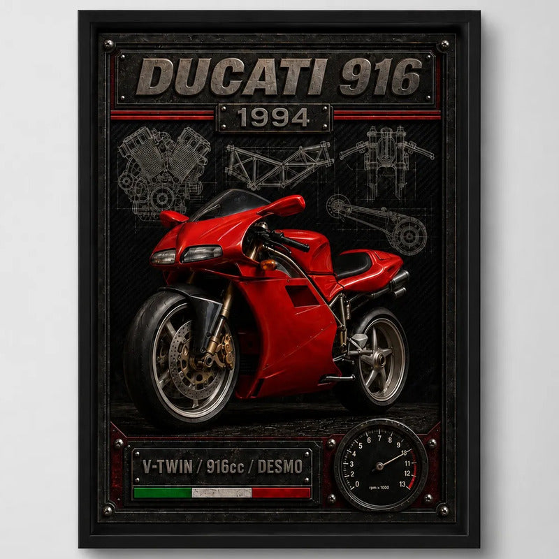 Cuadro Ducati 916 1994 Moto Icónico Detalles Specs Efecto 3d Marco Negro