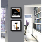 Set 2 Cuadros Jazz Nights New York Gold Piano Musica 33x33cm Marco Negro