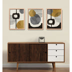 Set 3 Cuadros Dormitorio Living Boho Abstract Tonos Terrosos Marco Madera Natural Oak