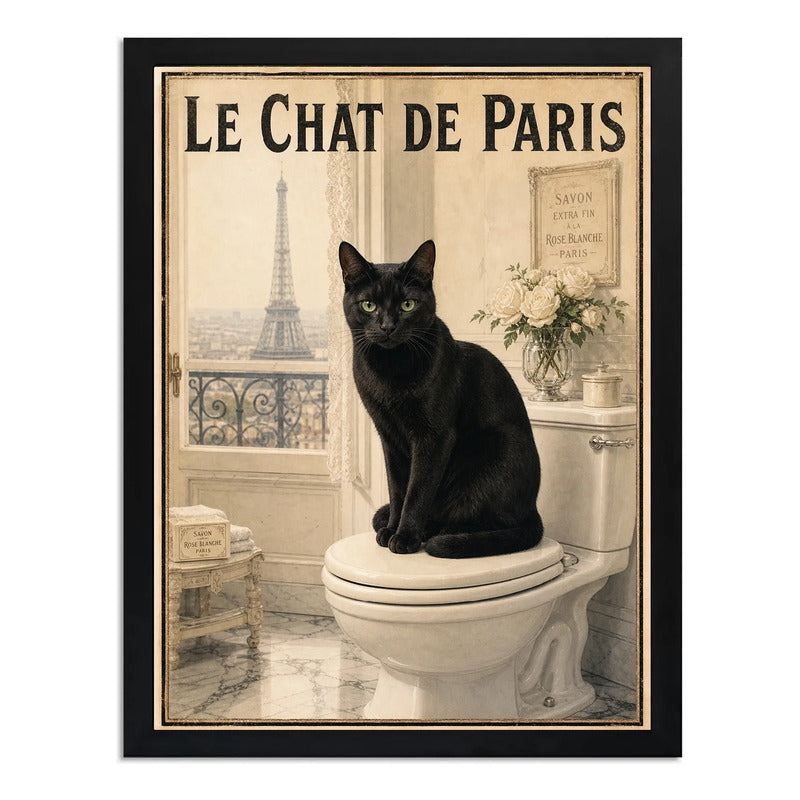 Cuadro Baño Le Chat Noir Paris Torre Eiffel Gato Negro Arte Marco Negro