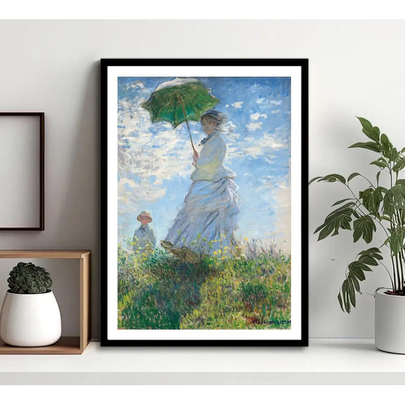 Cuadro Claude Monet Mujer Con Sombrilla El Paseo Decoracion Marco Negro