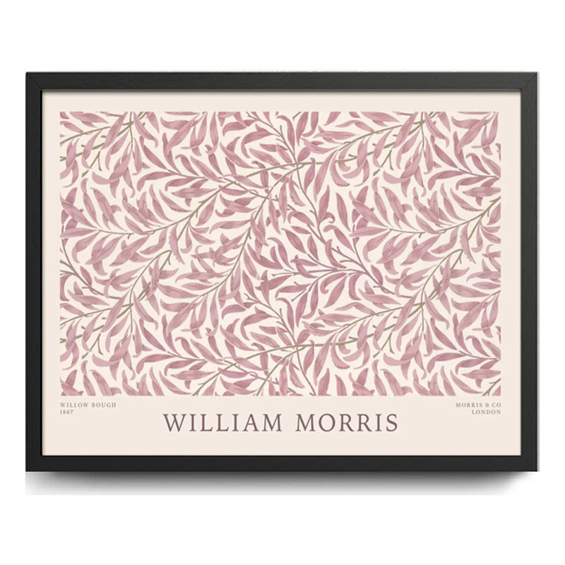 Cuadro Dormitorio Living William Morris Sauce Rosa Plantas Marco Negro