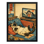 Cuadro Gato Siamés Mirando La Tele Arte Japones Feng Shui Marco Negro