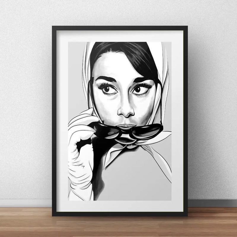 Cuadro Audrey Hepburn Fashion Blanco Y Negro Con Paspartú