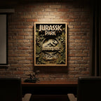 Cuadro Jurassic Park Efecto 3d Dinosaurio Pelicula Cinema Marco Marrón Claro