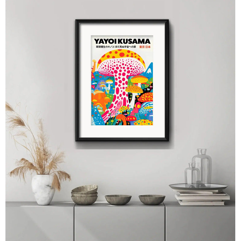 Cuadro Yayoi Kusama Acid Dreams Hongos 53x43cm Con Paspartú Marco Negro