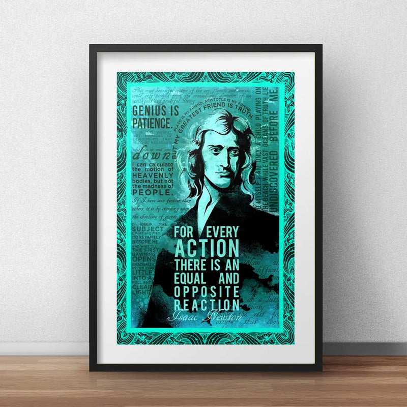 Cuadro Isaac Newton Frases Cientifico Retro Con Paspartú Marco Negro