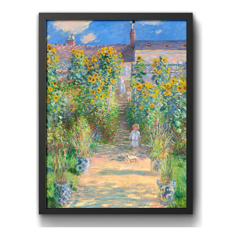 Cuadro Claude Monet Jardín En Vétheuil Esposa Y Hijos Flores Marco Negro