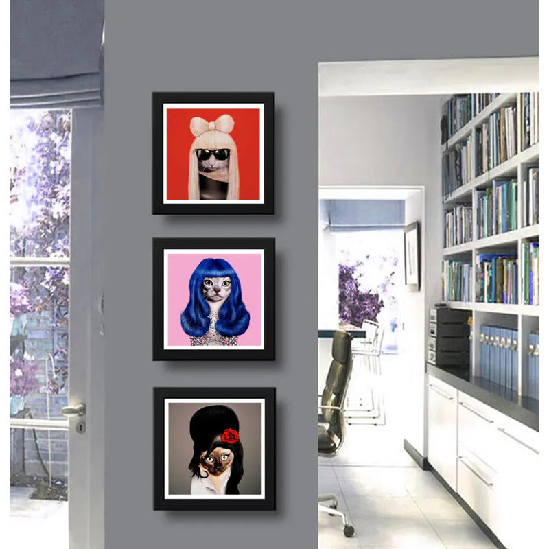 Set 3 Cuadros Gatas Pop Amy Katy Gaga Pet Mascota Decoracion