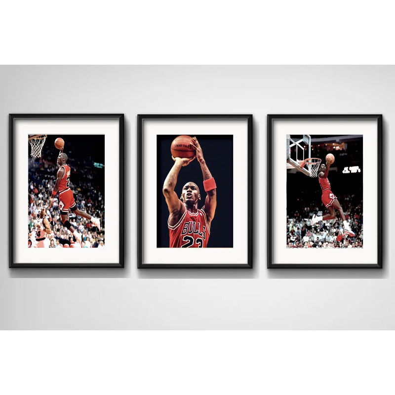 Set 3 Cuadros Michael Jordan Basket Nba 53x43cm Con Paspartu Marco Negro