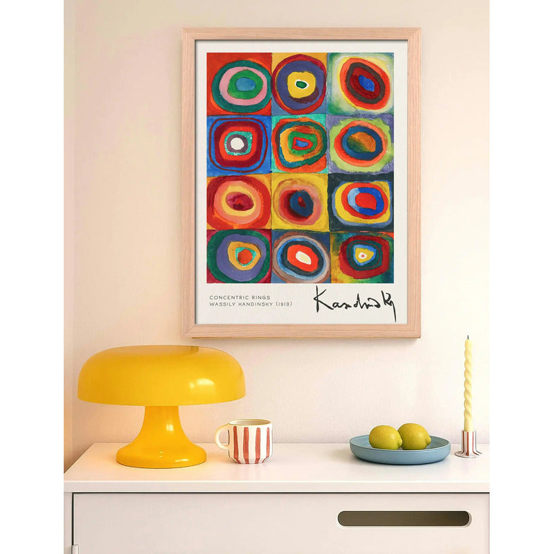 Cuadro Living Kandinsky Anillos Arte Abstracto Marco Oak Marco Marrón Claro