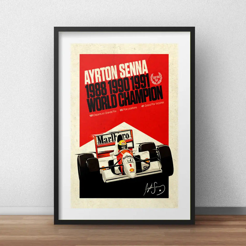 Cuadro Ayrton Senna Formula 1 Carrera Decoración Paspartu Marco Negro