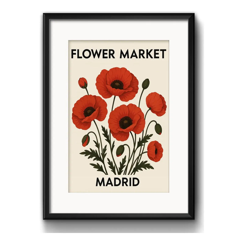 Cuadro Flower Market Madri Flores 53x43cm Con Paspartú Marco Negro