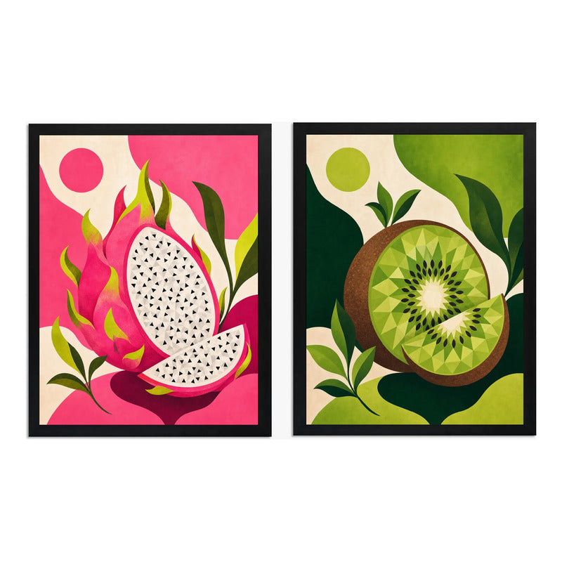 Set 2 Cuadros Cocina Frutas Tropicales Decora Living Comedor Marco Negro