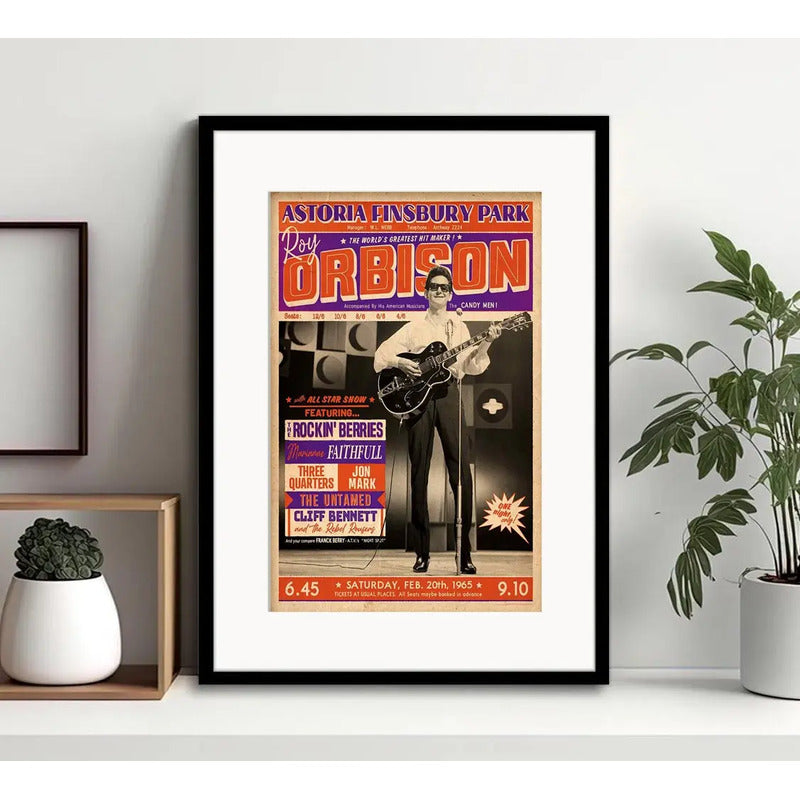 Cuadro Roy Orbison Setlist Concierto 1966 Retro Con Paspartú Marco Negro