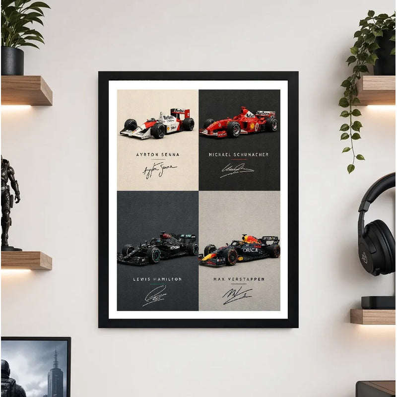 Cuadro Autos Formula 1 Senna Schumacher Hamilton Verstappen Marco Negro