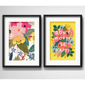 Set 2 Cuadros Flores Pop Art Frase Don't Worry Con Paspartú
