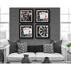 Set 4 Cuadros Juegos Billar Poker Cartas Dardos - 33x33cm Marco Negro