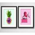 Set 2 Cuadros Pop Art Ananá Amatista Gramófono Con Paspartú