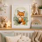Cuadro Zorro Decoracion Dormitorio Infantil Tonos Suaves Marco Blanco