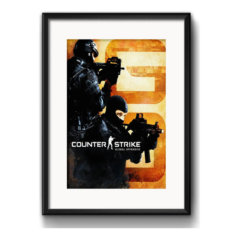 Cuadro Counter Strike Game Decoracion Brs1 Con Paspartú Marco Negro