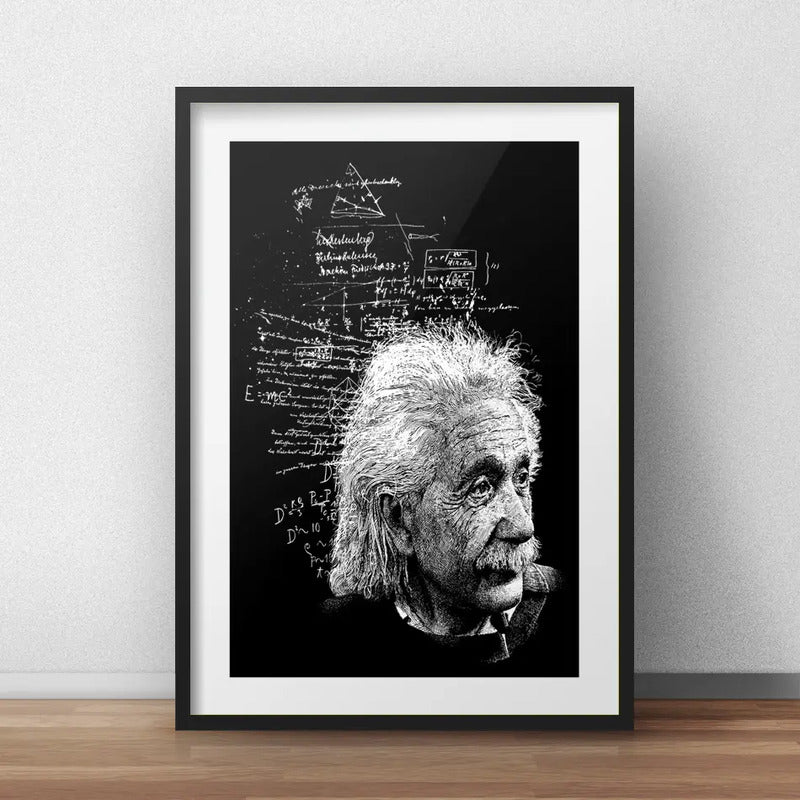 Cuadro Einstein En Blanco Y Negro Decoracion Con Paspartú Marco Negro