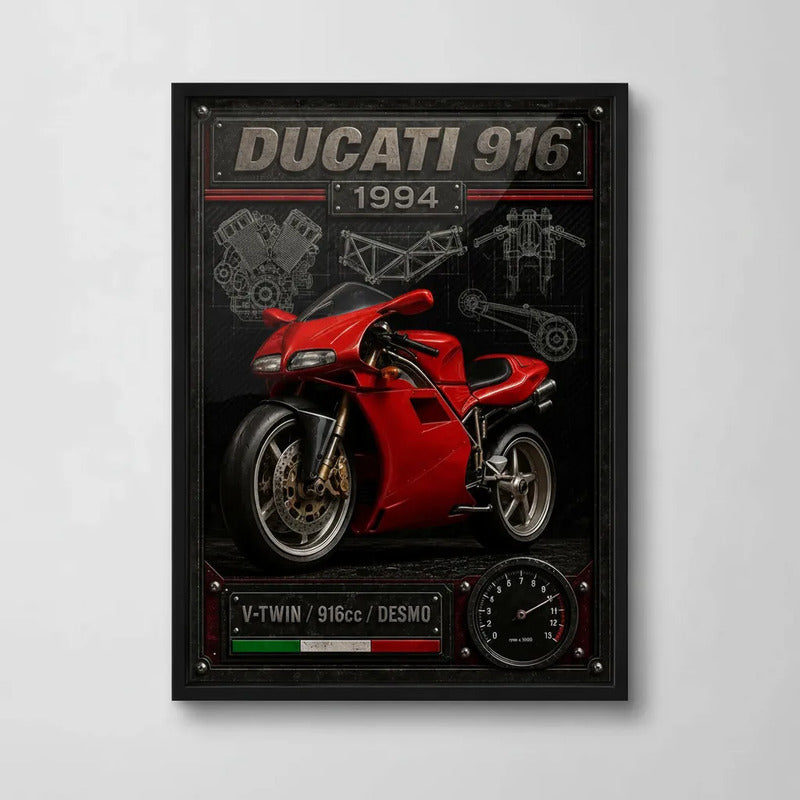 Cuadro Ducati 916 1994 Moto Icónico Detalles Specs Efecto 3d Marco Negro