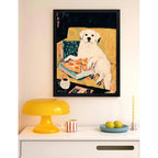 Cuadro Perro Comendo Pizza Golden Retriever Pet Mascota Marco Negro