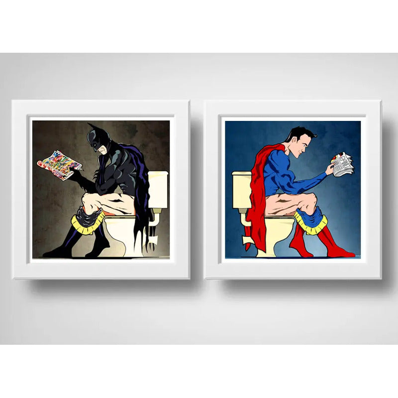 Set 2 Cuadros Batman Superman Baño Héroes Comics Decoracion