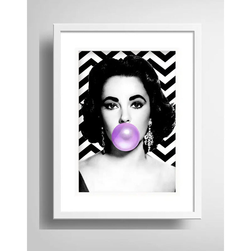 Cuadro Elizabeth Taylor Chicle Art Blanco Negro Con Paspartú