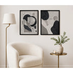 Set 2 Cuadros Boho Abstracto Texturas Plata Decora Living Marco Negro