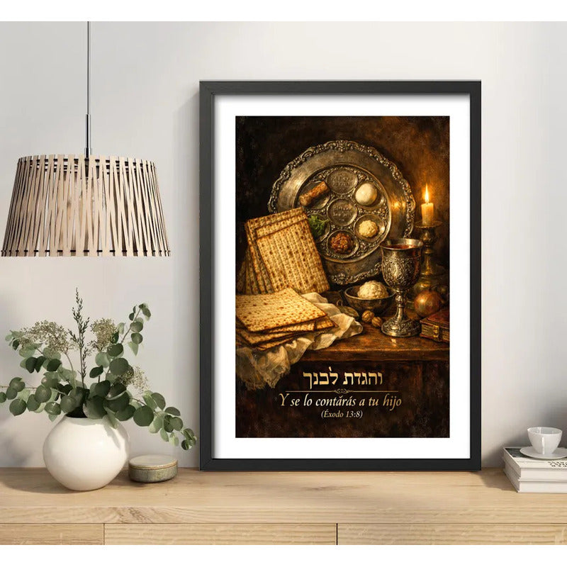Cuadro Arte Judaico Séder Pésaj La Pascua Éxodo 13:8 Torá Marco Negro