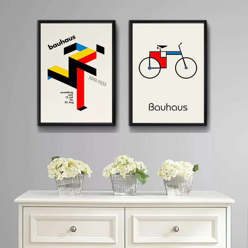 Set 2 Cuadros Bauhaus Carrera Bicicleta Running Man Bike Marco Negro