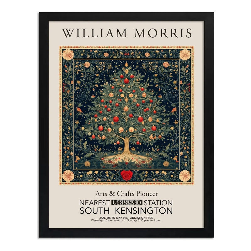 Cuadro Decoracion Arbol Navidad William Morris Navidena 2 Marco Negro