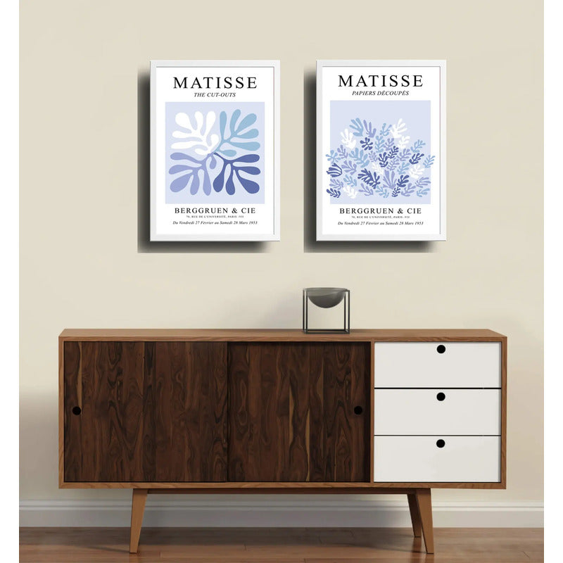 Set 2 Cuadros Dormitorio Living Matisse Tonos Azul Indigo Marco Blanco