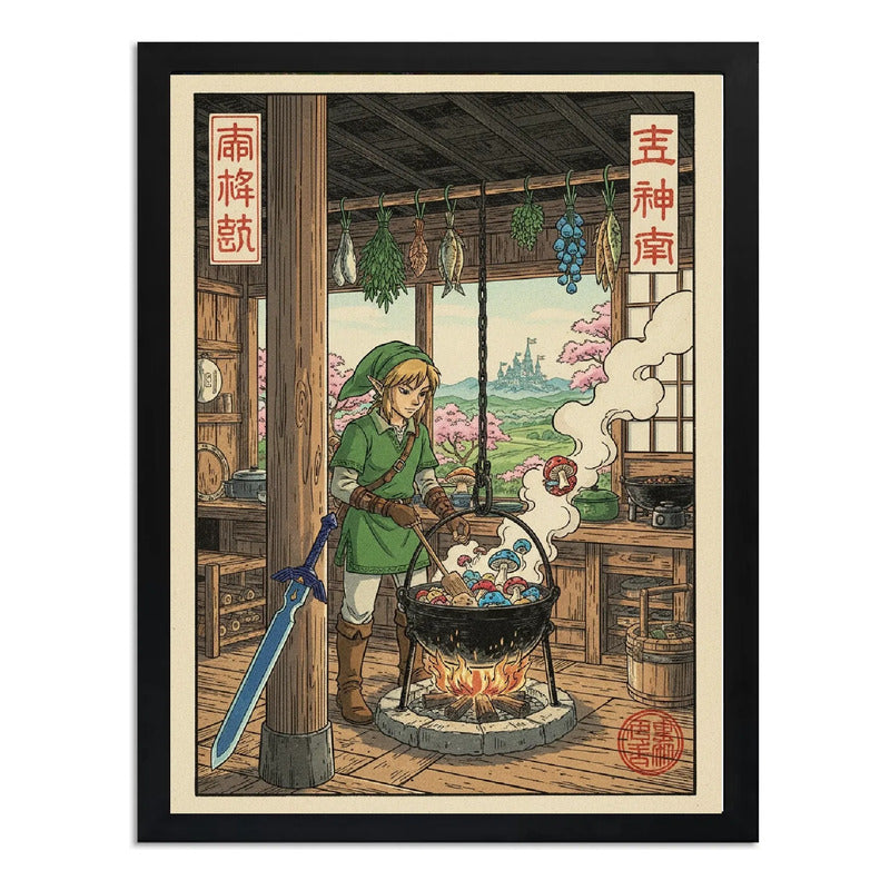 Cuadro Zelda Chef Cocina Hongos Comida Japón Game Decoracion Marco Negro