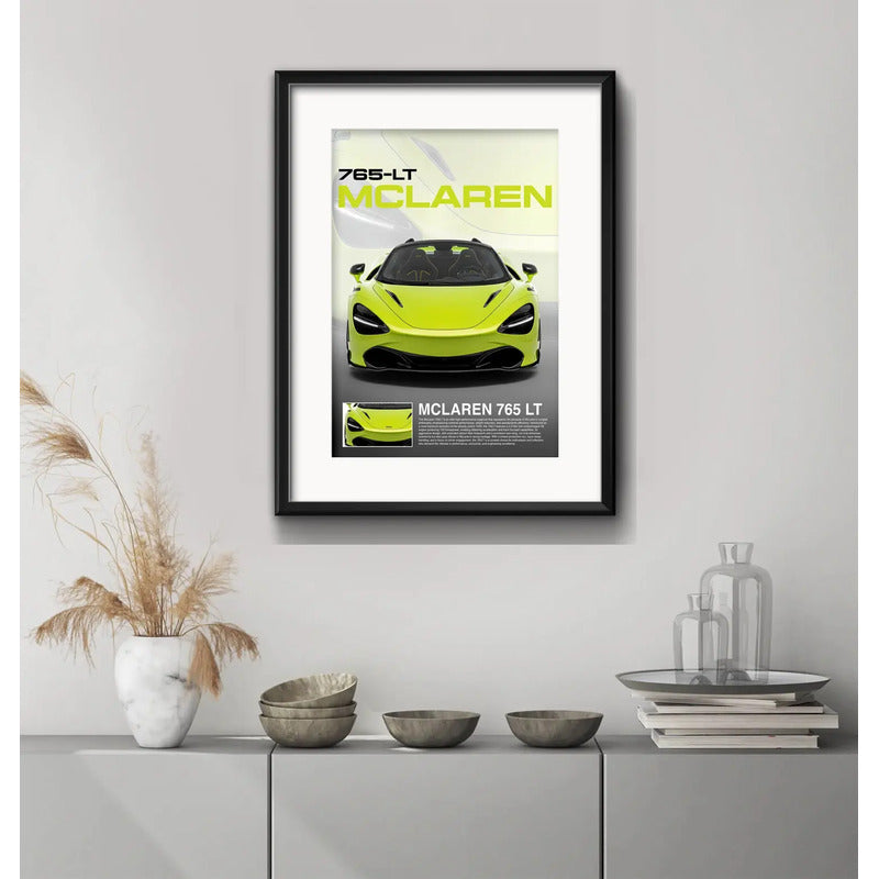 Cuadro Mclaren 765lt Auto Modelo 53x43cm Con Paspartú Marco Negro