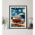 Cuadro Kombi Surf La Noche Estrellada Arte Playa Decoracion Marco Negro