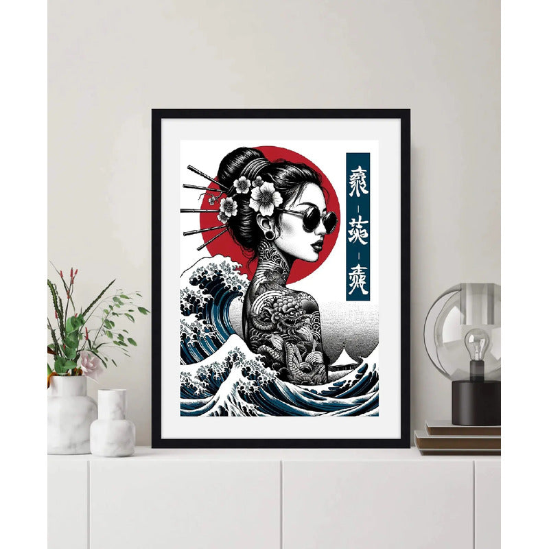 Cuadro Fashion Tattoo Tradicional Arte Japonés La Gran Ola Marco Negro