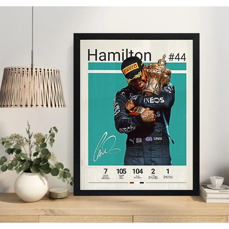 Cuadro Lewis Hamilton Signature Formula 1 Auto Carrera F1 Marco Negro