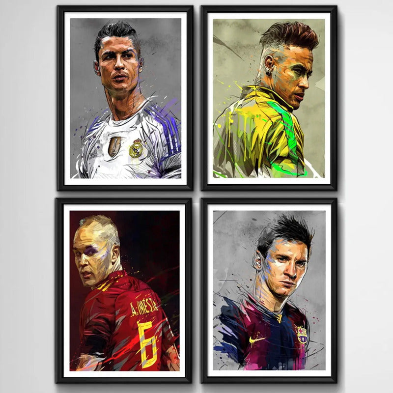 Set 4 Cuadros Messi Neymar Cristiano Ronaldo Iniesta Fútbol